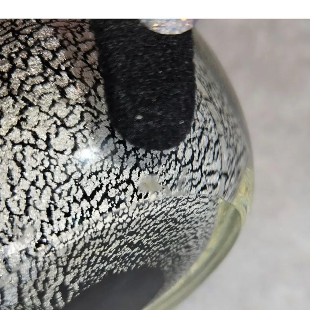 Vintage Art Glass Paperweight Silver Foil Crackle Webbed Egg Orb 4